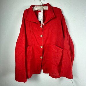T by Transparente Linen Shirt Jacket Size 2 Red Lagenlook Made in Italy New